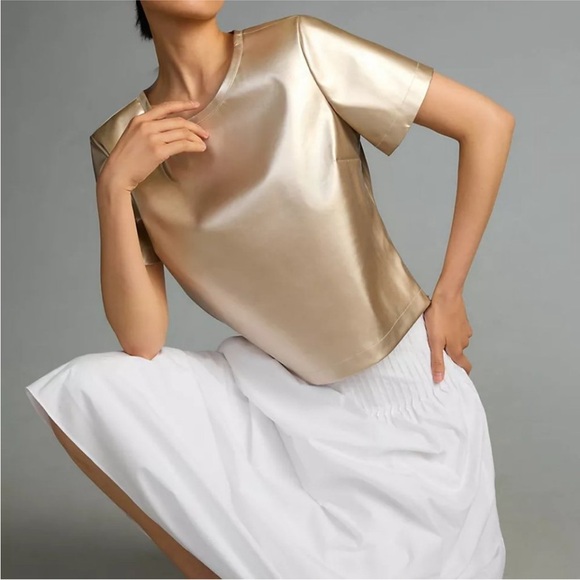 Anthropologie Porridge Clothing XXS Gold Shirt Short Sleeve NWT $88 New - Picture 4 of 16